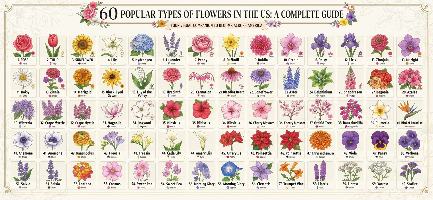 60 Popular Types of Flowers in the US: A Complete Guide